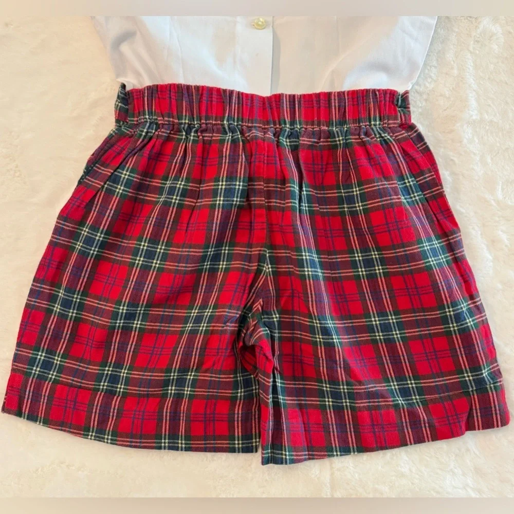 Anavini Boys Christmas Smocked Shirt w/ Red Christmas Tartan Shorts Set- size 4T - Picture 7 of 9